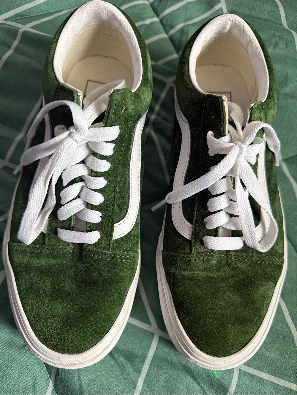 Vans Old Skool Green and White Suede Sneakers